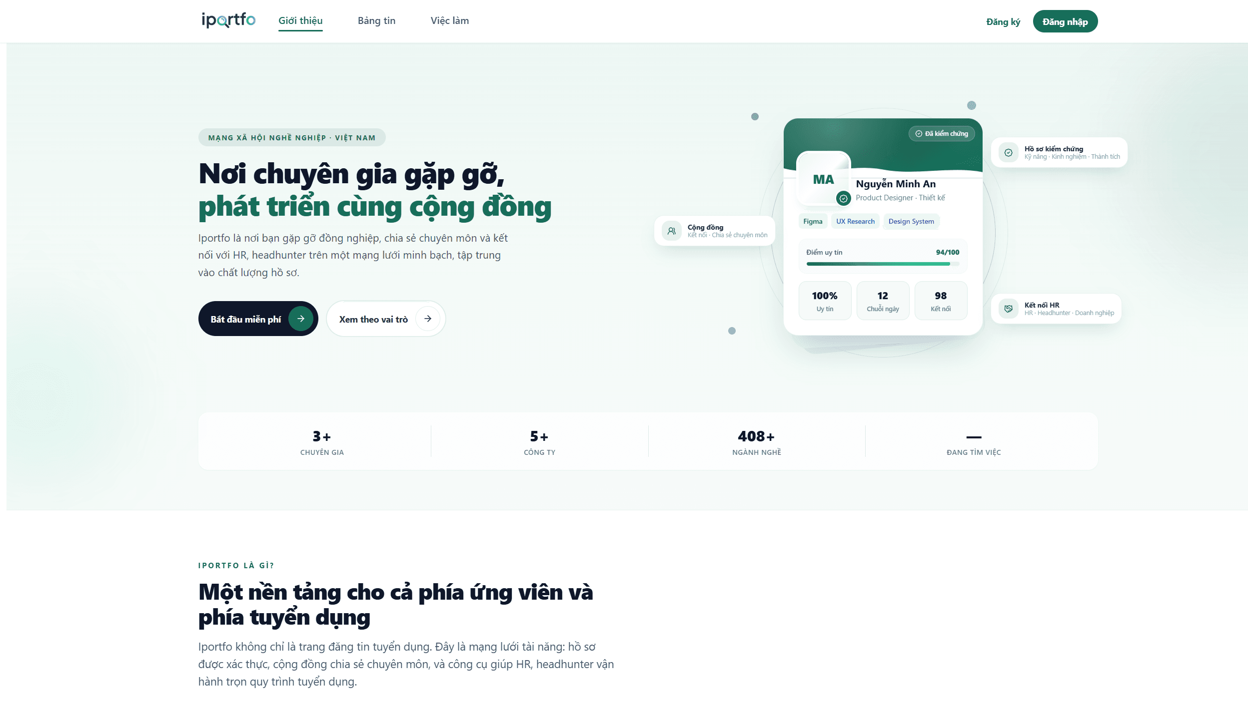 Giao diện iPortfo — hồ sơ năng lực có xác thực